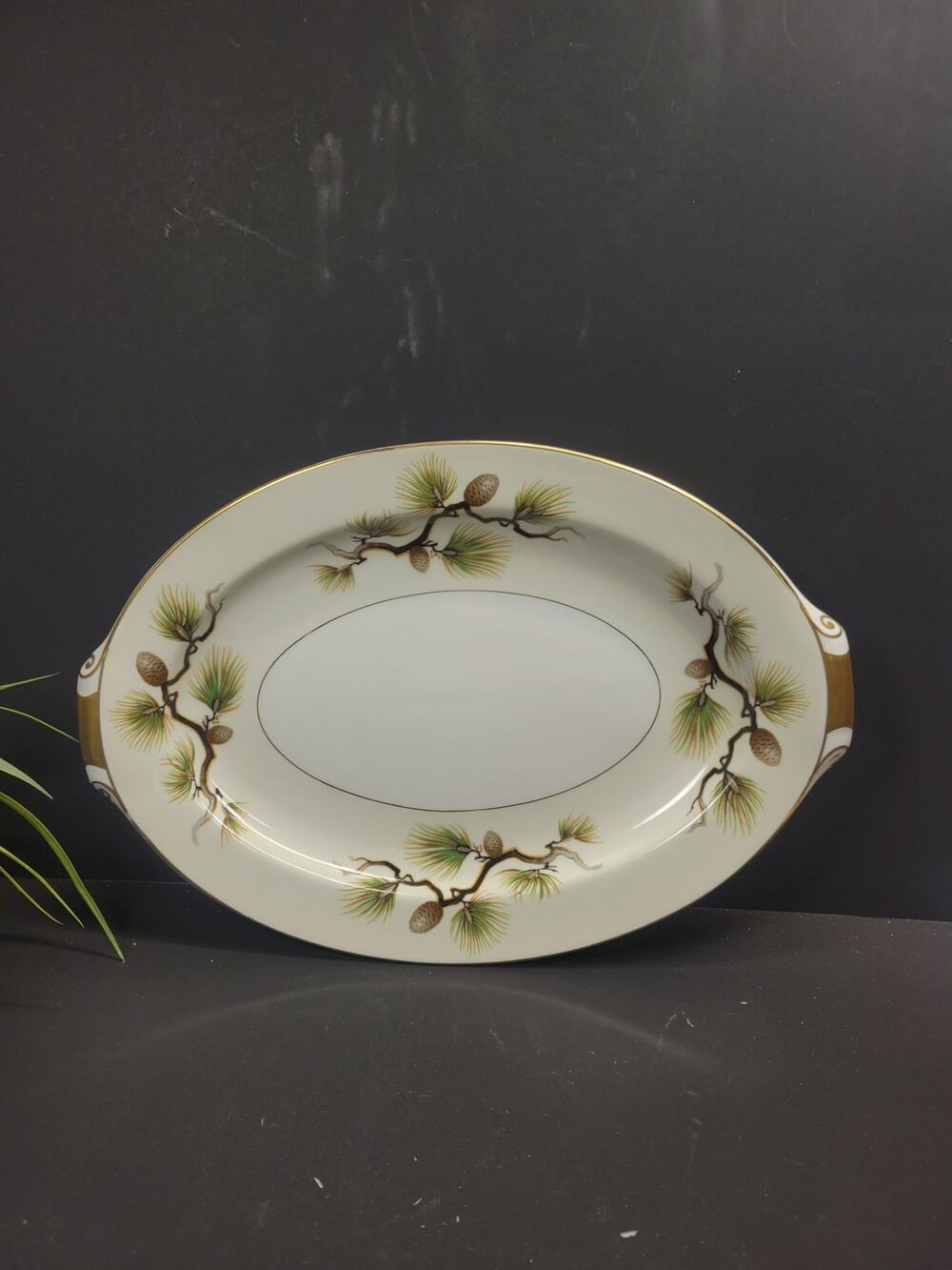 Vintage Narumi China Shasta Pine Oval Serving Platter 12" Mid Century Japan 50s